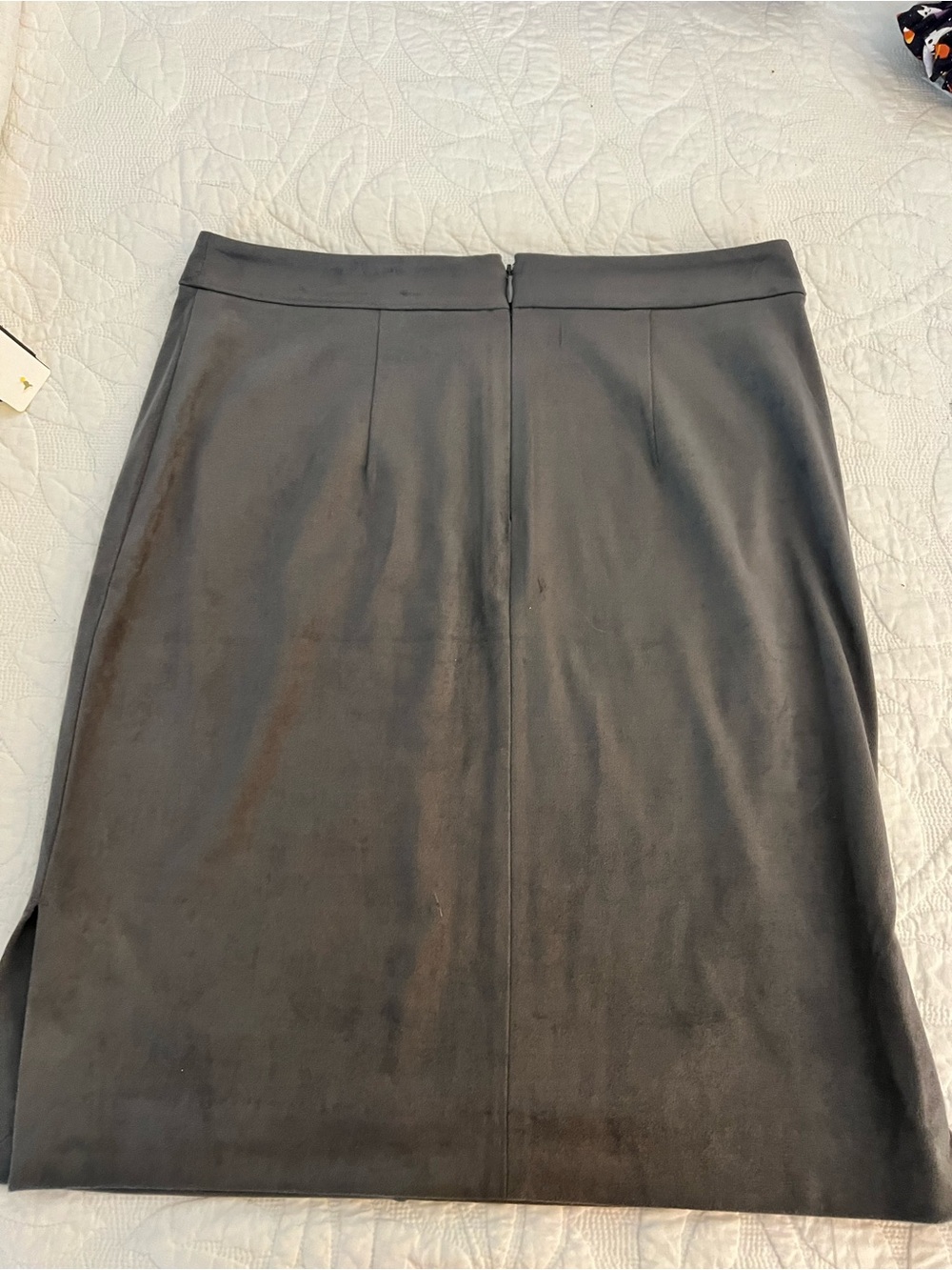 LOFT Grey faux suede Pencil Skirt with mall slit. So soft for comfort in wearing